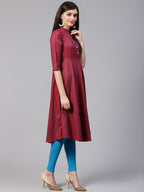 Jompers Women Maroon Woven Design Jacquard Weave A-Line Kurta - Distacart