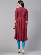 Jompers Women Maroon Woven Design Jacquard Weave A-Line Kurta - Distacart