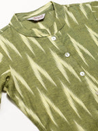 Jompers Women Green & Cream-Coloured Ikkat Woven Design Straight Kurta - Distacart