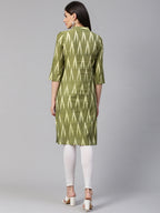 Jompers Women Green & Cream-Coloured Ikkat Woven Design Straight Kurta - Distacart
