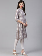 Jompers Women Grey & Cream-Coloured Ikkat Woven Design Straight Kurta - Distacart