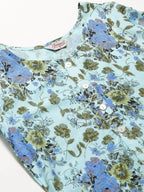 Jompers Women Blue & Green Floral Print Straight Kurta - Distacart
