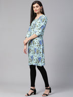 Jompers Women Blue & Green Floral Print Straight Kurta - Distacart