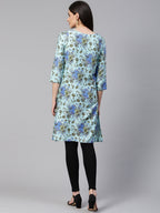 Jompers Women Blue & Green Floral Print Straight Kurta - Distacart