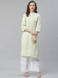 Jompers Women's Lime Green & White Chikankari Embroidered Kurta with Palazzos