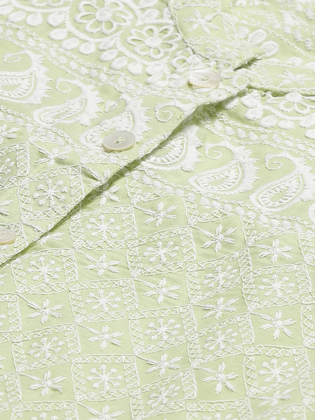 Jompers Women's Lime Green & White Chikankari Embroidered Kurta with Palazzos