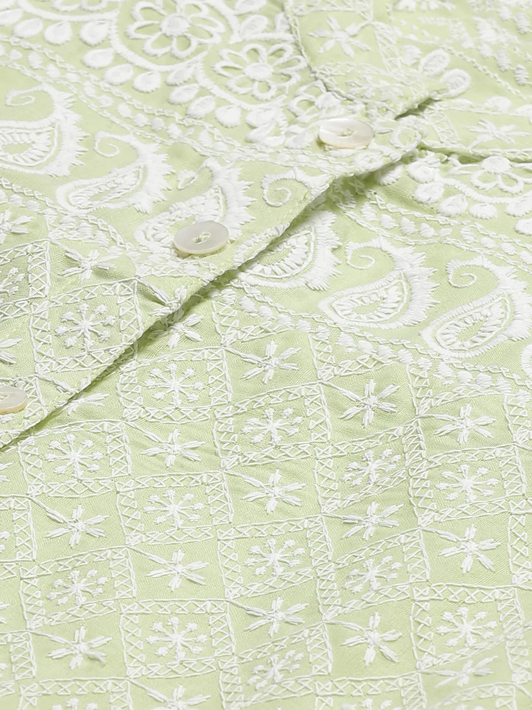 Jompers Women's Lime Green & White Chikankari Embroidered Kurta with Palazzos