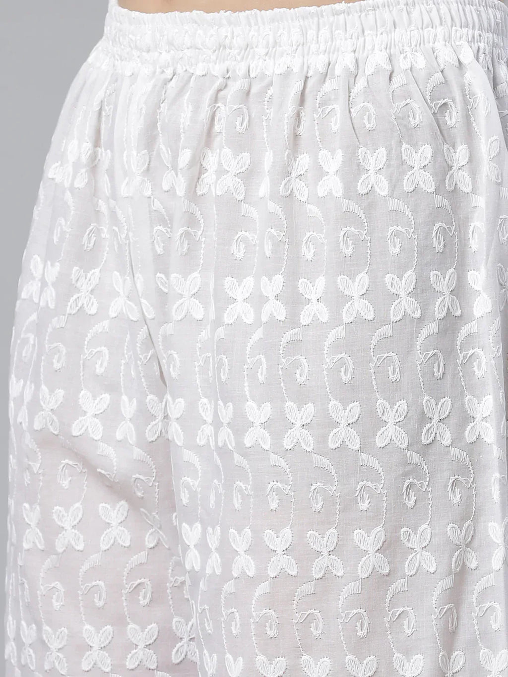 Jompers Women's Lime Green & White Chikankari Embroidered Kurta with Palazzos