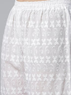 Jompers Women's Lime Green & White Chikankari Embroidered Kurta with Palazzos