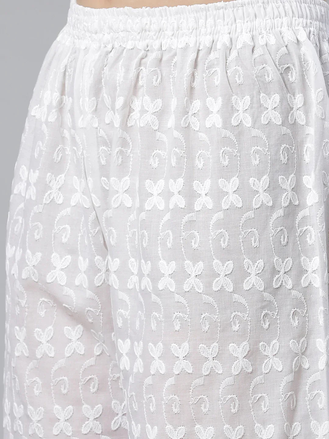 Jompers Women's Lime Green & White Chikankari Embroidered Kurta with Palazzos