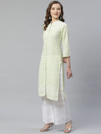 Jompers Women's Lime Green & White Chikankari Embroidered Kurta with Palazzos