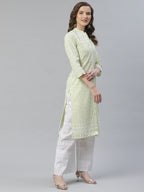Jompers Women's Lime Green & White Chikankari Embroidered Kurta with Palazzos