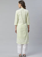 Jompers Women's Lime Green & White Chikankari Embroidered Kurta with Palazzos