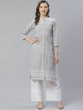 Jompers Women's Grey & White Chikankari Embroidered Kurta with Palazzos