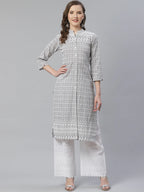 Jompers Women's Grey & White Chikankari Embroidered Kurta with Palazzos