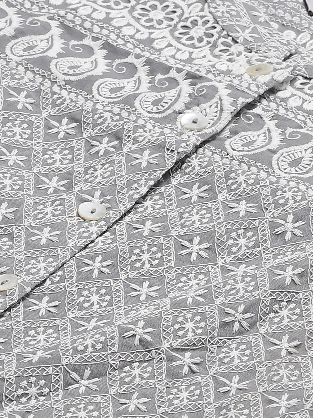 Jompers Women's Grey & White Chikankari Embroidered Kurta with Palazzos