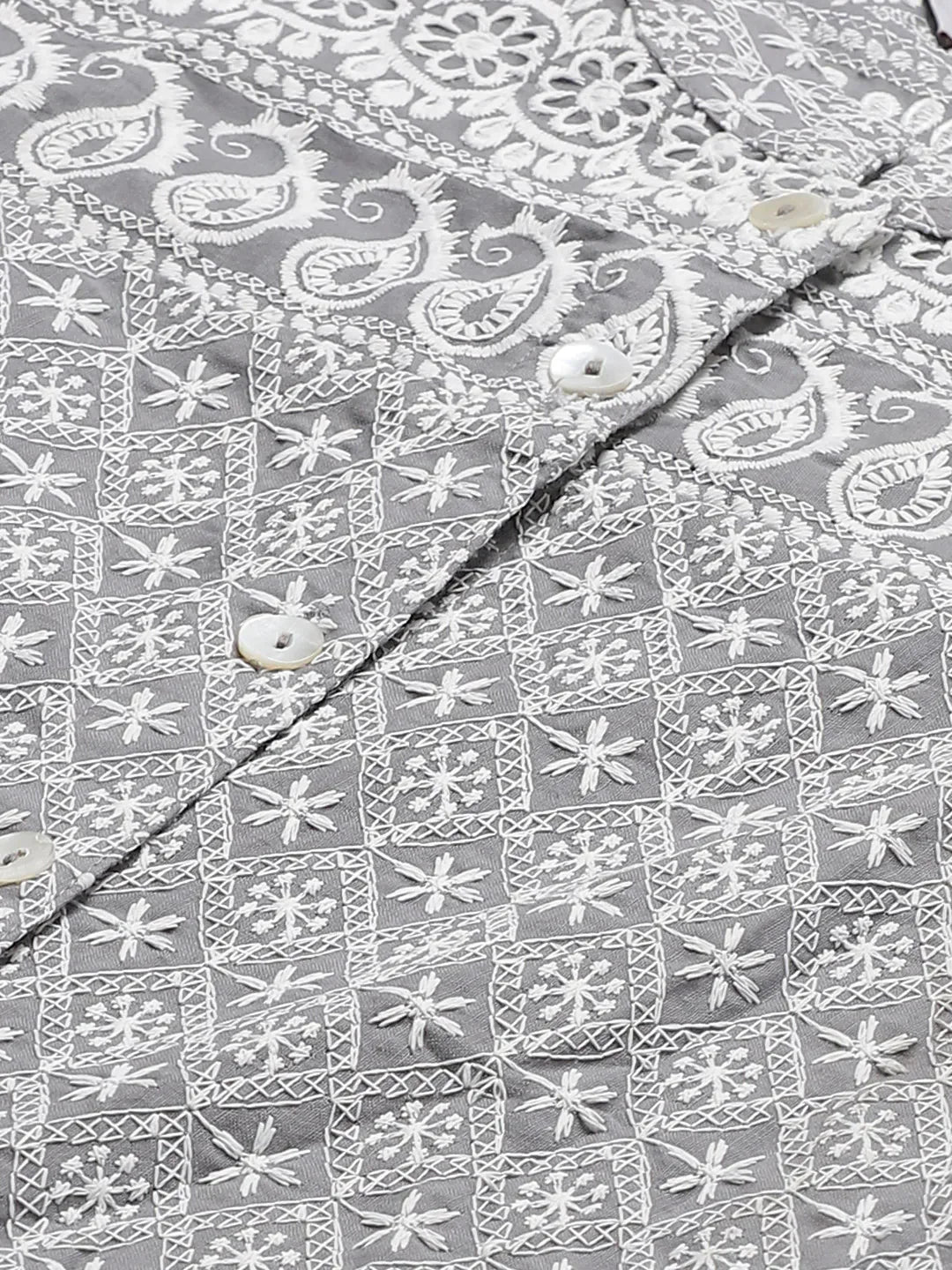 Jompers Women's Grey & White Chikankari Embroidered Kurta with Palazzos