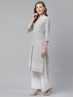 Jompers Women's Grey & White Chikankari Embroidered Kurta with Palazzos