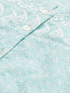 Jompers Women's Sky Blue & White Chikankari Embroidered Kurta with Palazzos