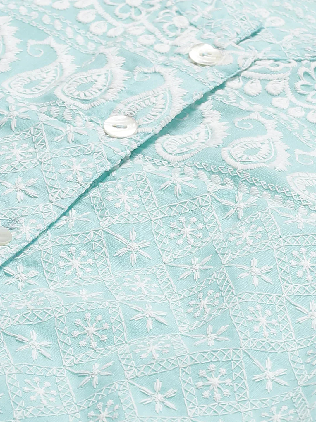 Jompers Women's Sky Blue & White Chikankari Embroidered Kurta with Palazzos