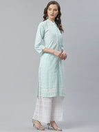 Jompers Women's Sky Blue & White Chikankari Embroidered Kurta with Palazzos
