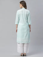 Jompers Women's Sky Blue & White Chikankari Embroidered Kurta with Palazzos