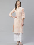 Jompers Women's Peach & White Chikankari Embroidered Kurta with Palazzos