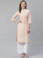 Jompers Women's Peach & White Chikankari Embroidered Kurta with Palazzos
