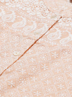 Jompers Women's Peach & White Chikankari Embroidered Kurta with Palazzos