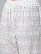 Jompers Women's Peach & White Chikankari Embroidered Kurta with Palazzos