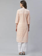Jompers Women's Peach & White Chikankari Embroidered Kurta with Palazzos