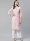 Jompers Women's Pink & White Chikankari Embroidered Kurta with Palazzos