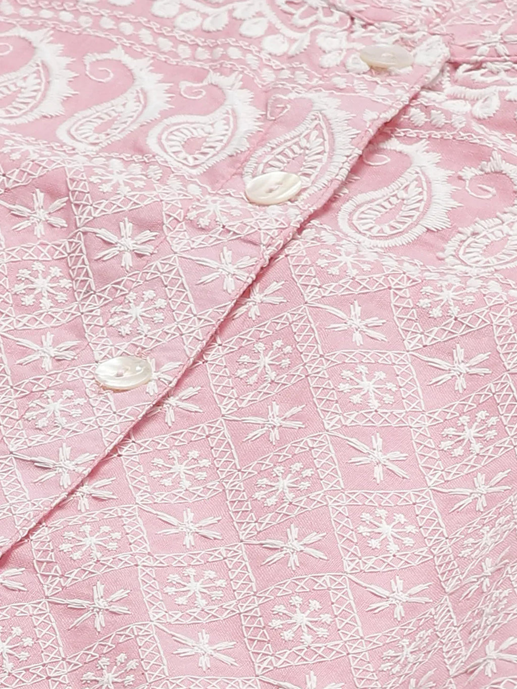 Jompers Women's Pink & White Chikankari Embroidered Kurta with Palazzos