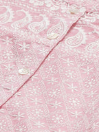 Jompers Women's Pink & White Chikankari Embroidered Kurta with Palazzos
