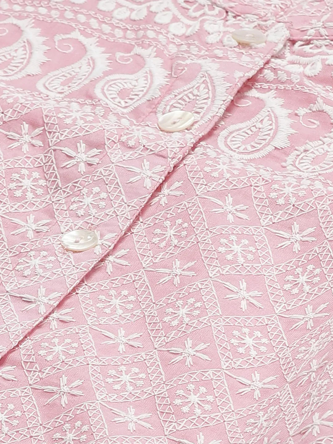 Jompers Women's Pink & White Chikankari Embroidered Kurta with Palazzos