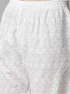 Jompers Women's Pink & White Chikankari Embroidered Kurta with Palazzos