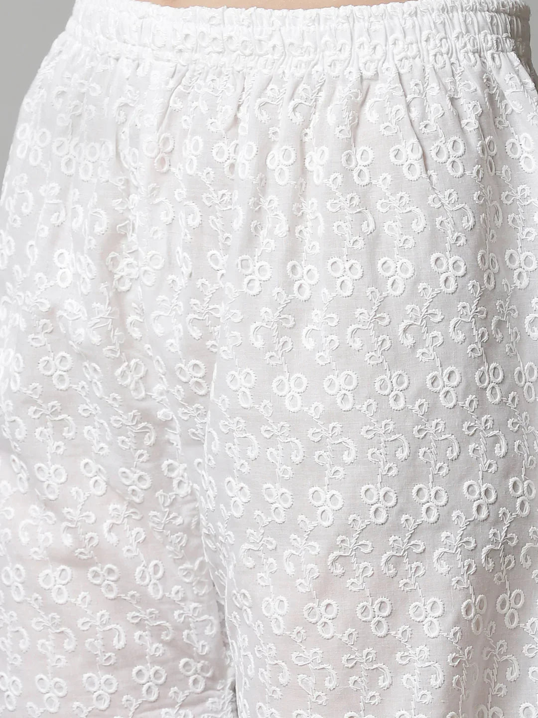 Jompers Women's Pink & White Chikankari Embroidered Kurta with Palazzos