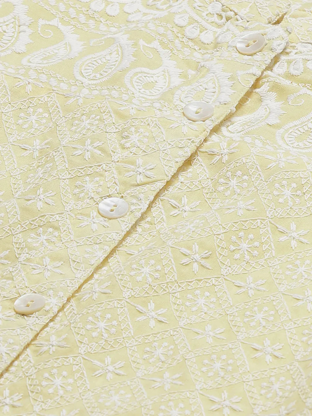 Jompers Women's Yellow & White Chikankari Embroidered Kurta with Palazzos