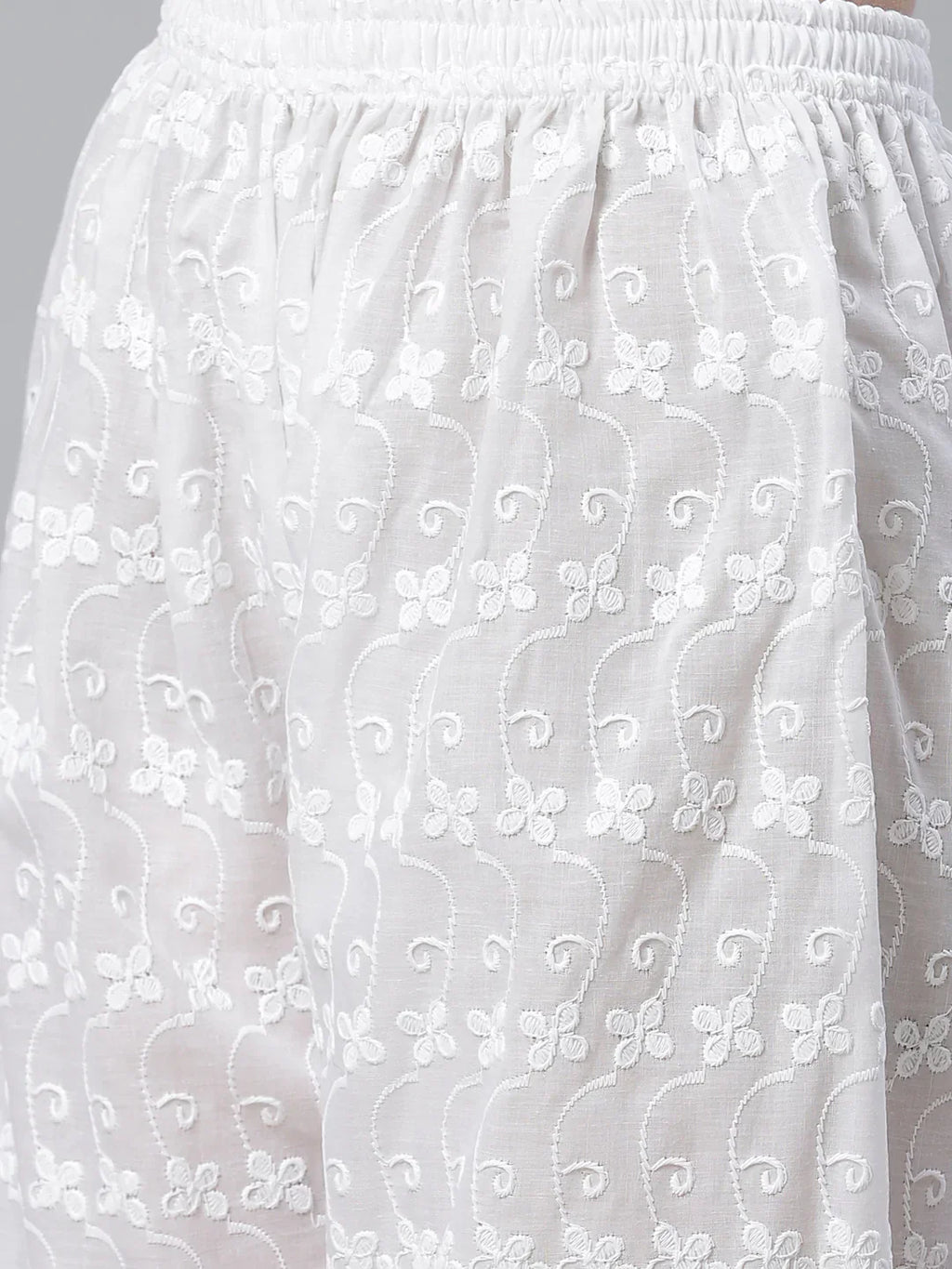 Jompers Women's Yellow & White Chikankari Embroidered Kurta with Palazzos