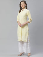 Jompers Women's Yellow & White Chikankari Embroidered Kurta with Palazzos