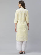 Jompers Women's Yellow & White Chikankari Embroidered Kurta with Palazzos