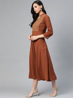 Jompers Women Brown Embroidered Yoke Design A-Line Kurta - Distacart