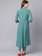 Jompers Women Green Embroidered Yoke Design A-Line Kurta - Distacart
