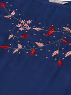 Jompers Women Blue & Pink Yoke Embroidered Straight Kurta - Distacart