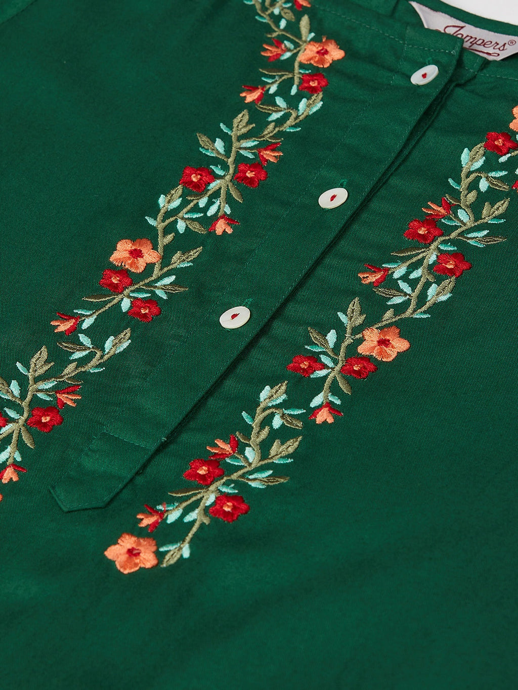 Jompers Women Green & Peach-Coloured Yoke Embroidered Straight Kurta - Distacart