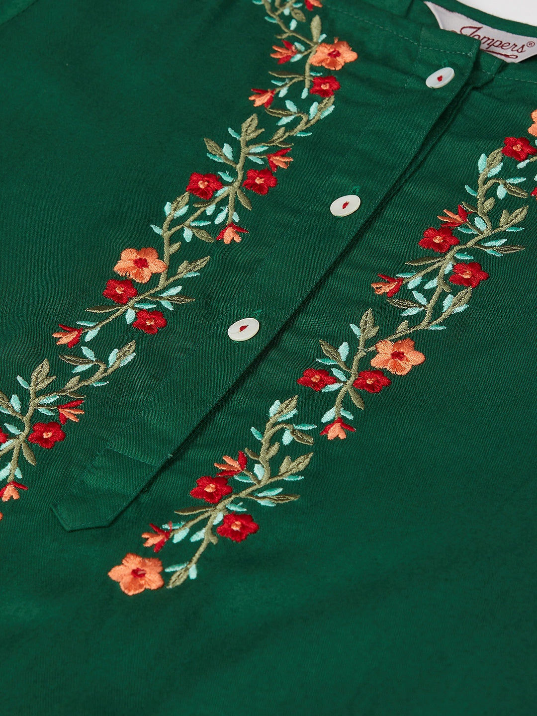 Jompers Women Green & Peach-Coloured Yoke Embroidered Straight Kurta - Distacart