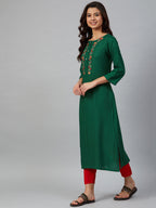 Jompers Women Green & Peach-Coloured Yoke Embroidered Straight Kurta - Distacart