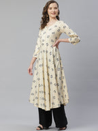 Jompers Women Off-White & Black Floral Printed A-Line Kurta ( ream ) - Distacart