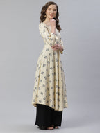 Jompers Women Off-White & Black Floral Printed A-Line Kurta ( ream ) - Distacart