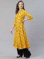 Jompers Women Yellow & Black Floral Printed A-Line Kurta - Distacart